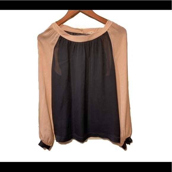 𝅺graham Spencer sheer Black Pink Blouse Baseball long sleeve Back buttons Sz M - Picture 5 of 11